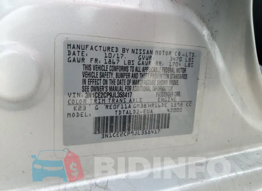 3N1CE2CP9JL358417 Photo# 13