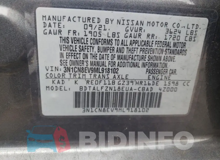 3N1CN8EV9ML918102 Photo# 12