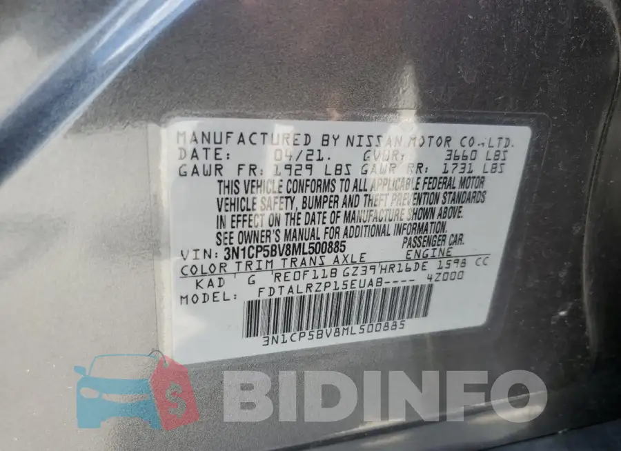 3N1CP5BV8ML500885 Photo# 12