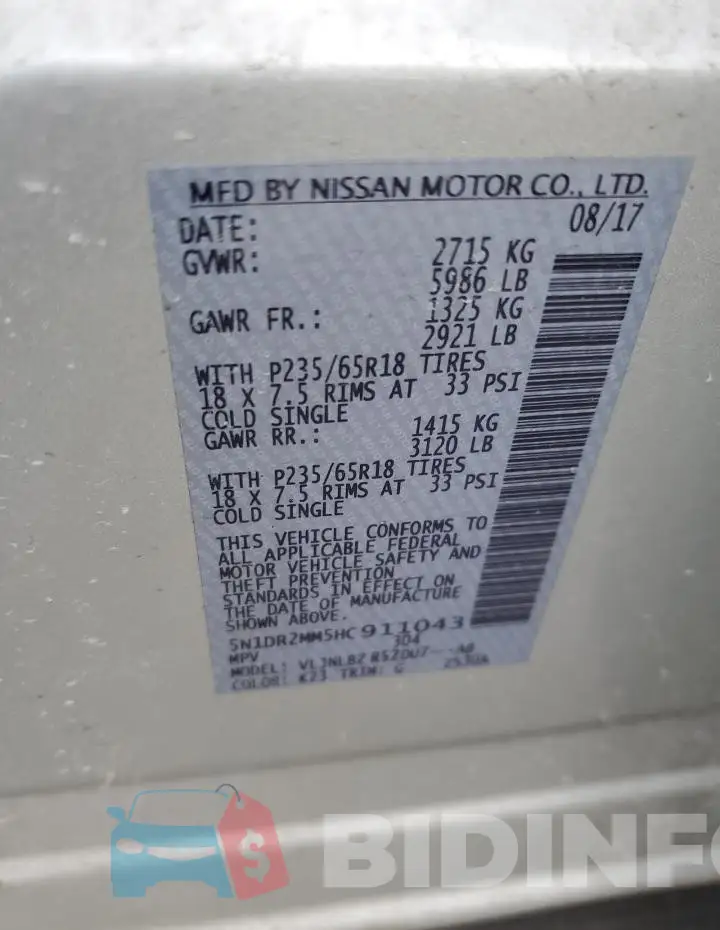 5N1DR2MM5HC911043 Photo# 13