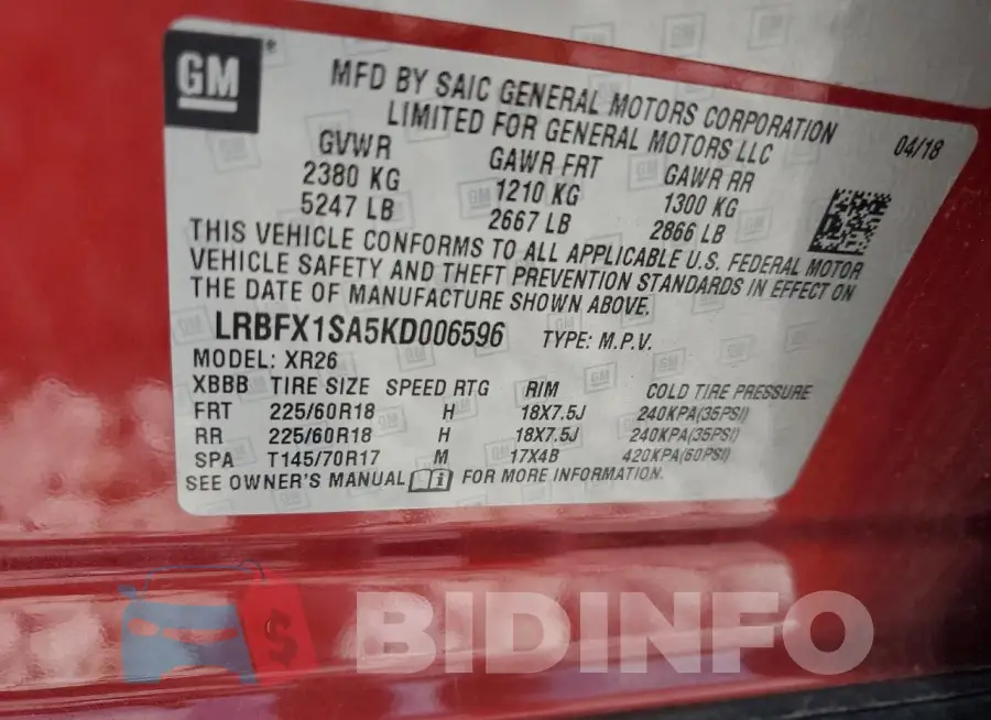 LRBFX1SA5KD006596 Photo# 13