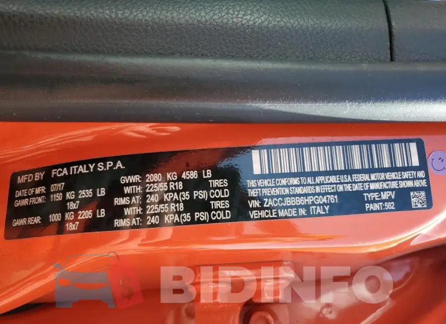 ZACCJBBB6HPG04761 Photo# 13