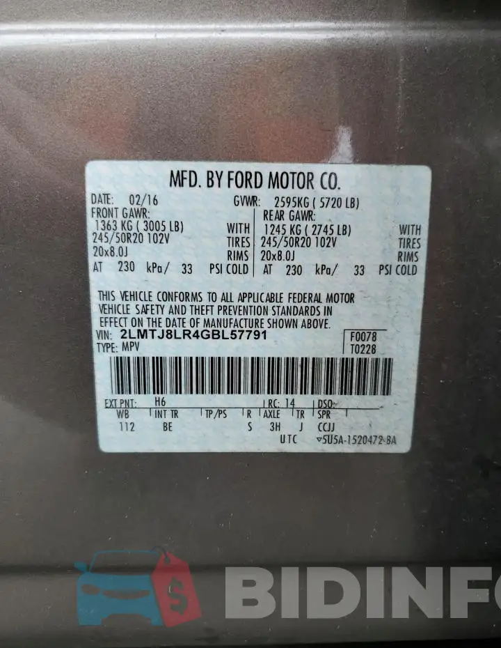 2LMTJ8LR4GBL57791 Photo# 12