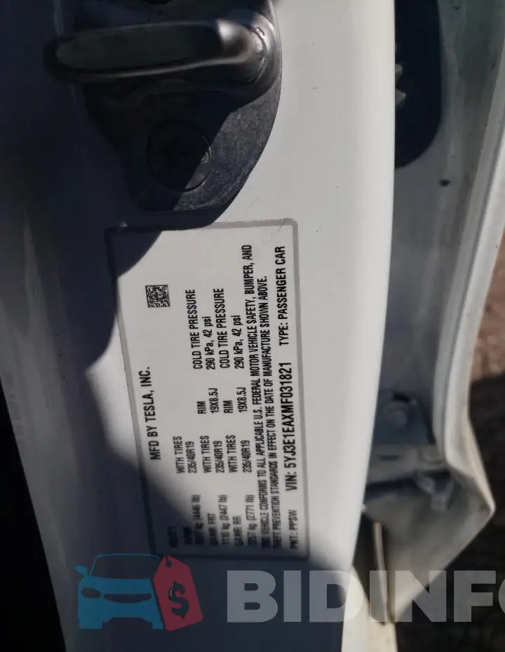 5YJ3E1EAXMF031821 Photo# 13