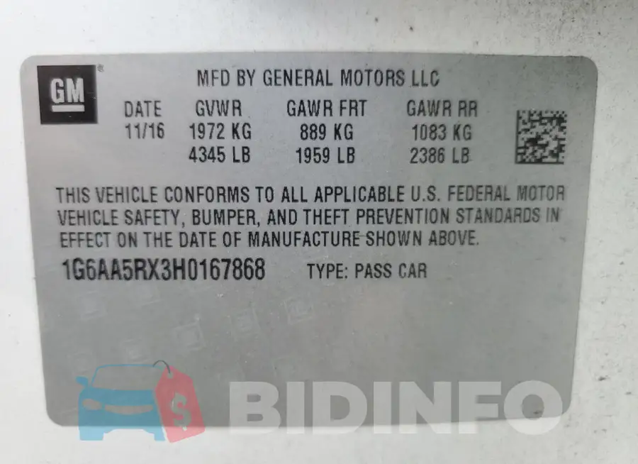 1G6AA5RX3H0167868 Photo# 12