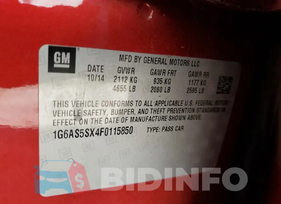 1G6AS5SX4F0115850 Photo# 12
