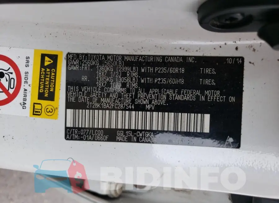 2T2BK1BA2FC287544 Photo# 14