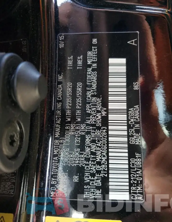 2T2BZMCA6GC002843 Photo# 13