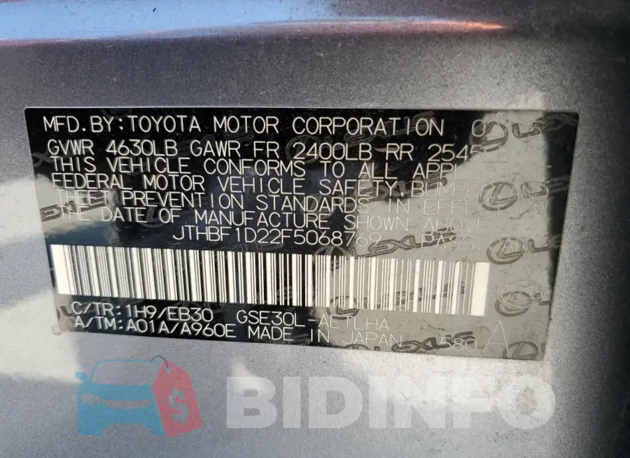 JTHBF1D22F5068769 Photo# 12
