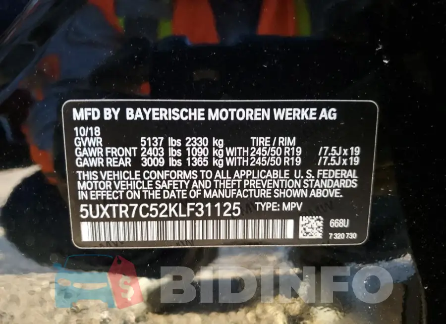 5UXTR7C52KLF31125 Photo# 13