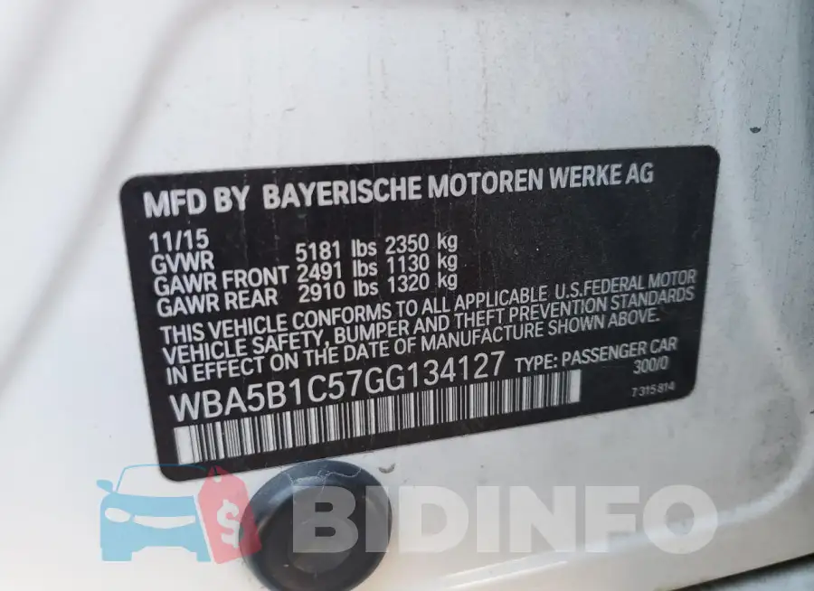 WBA5B1C57GG134127 Photo# 12