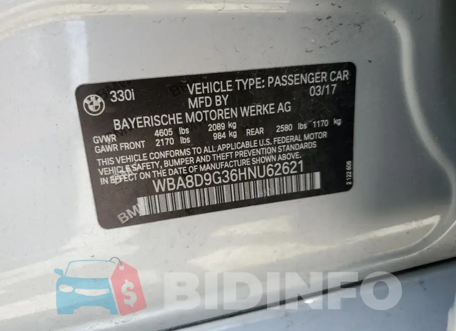 WBA8D9G36HNU62621 Photo# 13