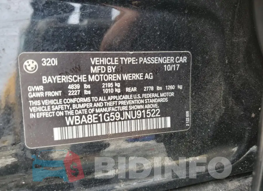 WBA8E1G59JNU91522 Photo# 13