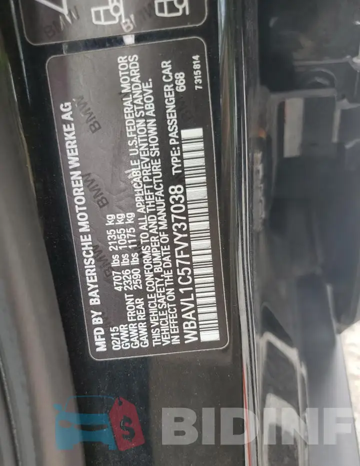 WBAVL1C57FVY37038 Photo# 13