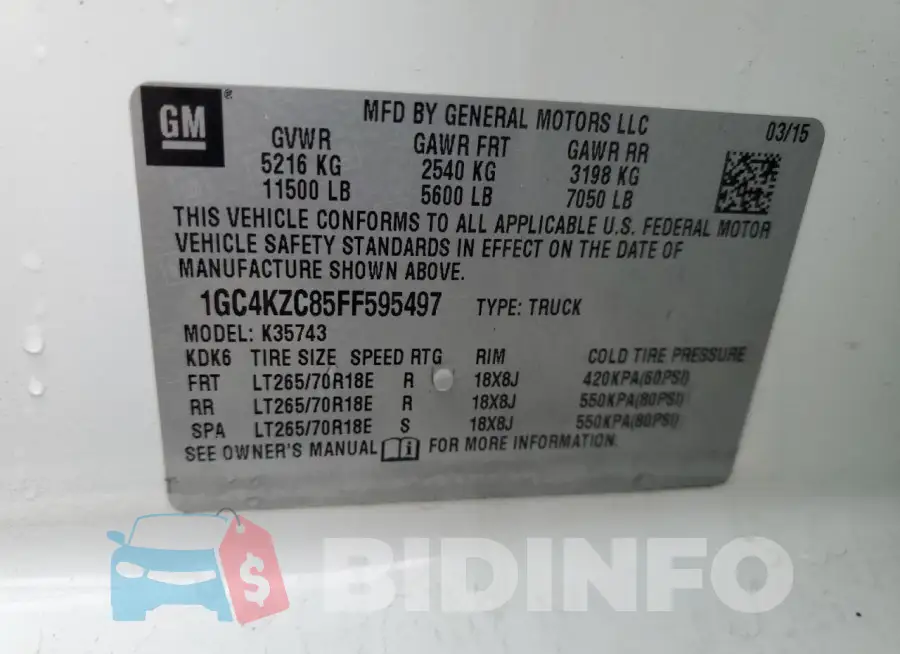 1GC4KZC85FF595497 Photo# 12