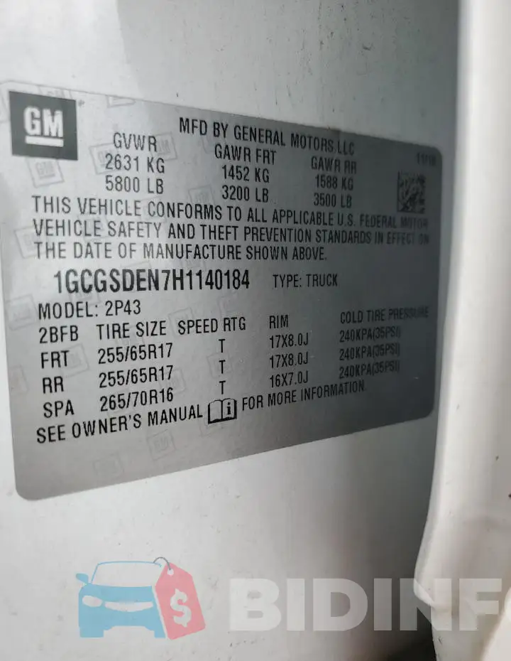 1GCGSDEN7H1140184 Photo# 13