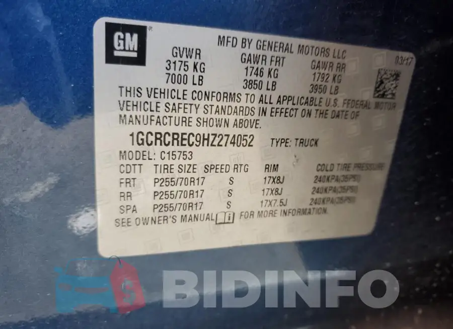 1GCRCREC9HZ274052 Photo# 12