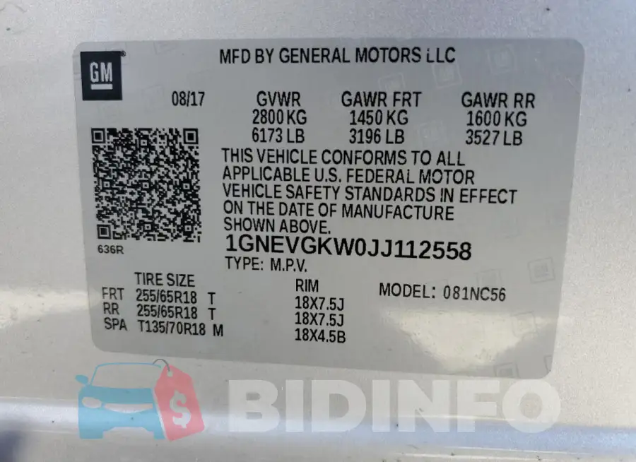 1GNEVGKW0JJ112558 Photo# 13