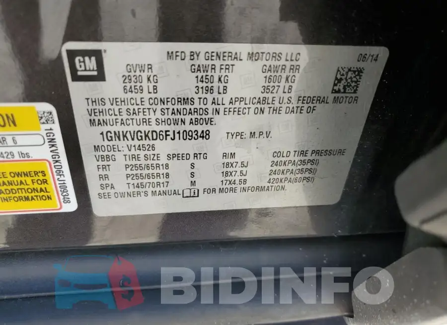 1GNKVGKD6FJ109348 Photo# 13