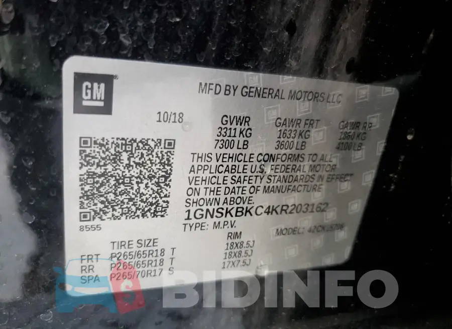 1GNSKBKC4KR203162 Photo# 13