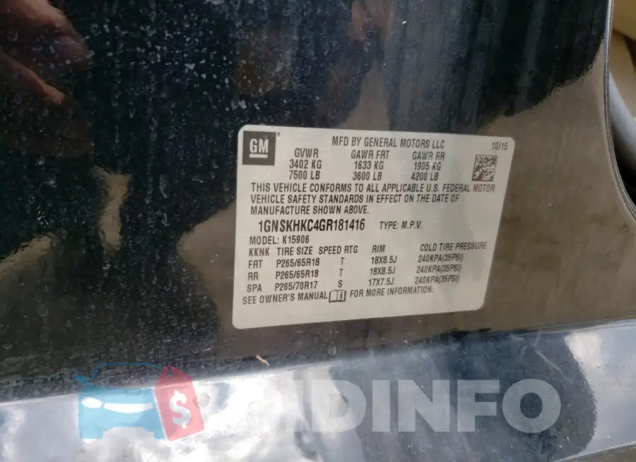 1GNSKHKC4GR181416 Photo# 13