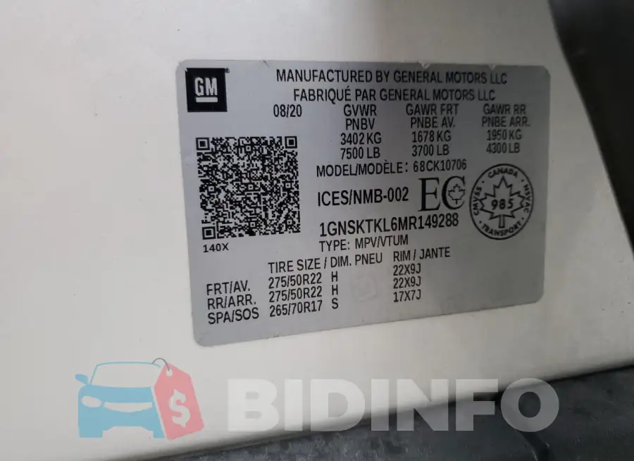 1GNSKTKL6MR149288 Photo# 13