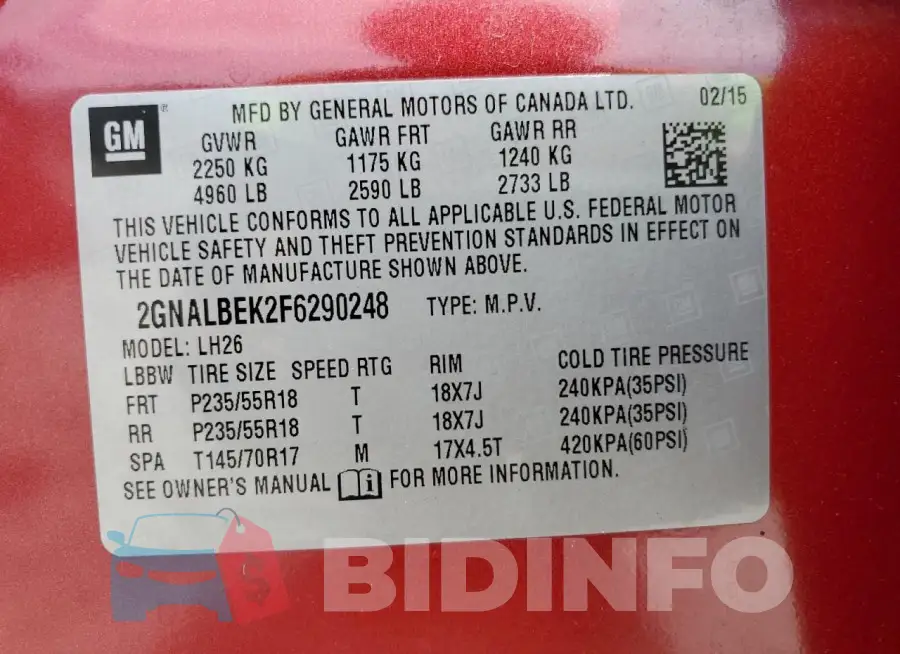 2GNALBEK2F6290248 Photo# 13