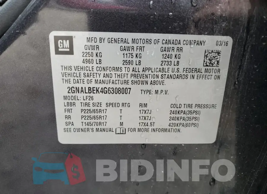 2GNALBEK4G6308007 Photo# 13