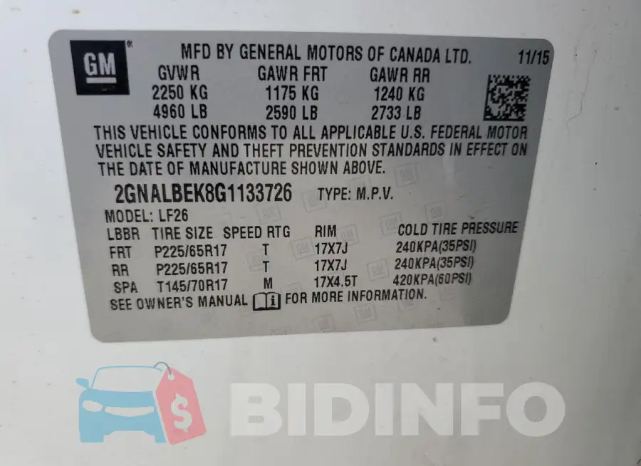 2GNALBEK8G1133726 Photo# 13