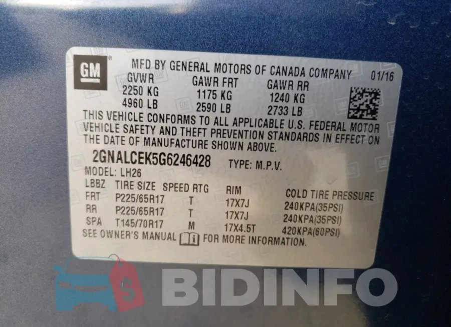 2GNALCEK5G6246428 Photo# 13