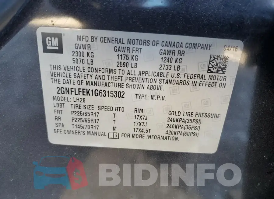 2GNFLFEK1G6315302 Photo# 13