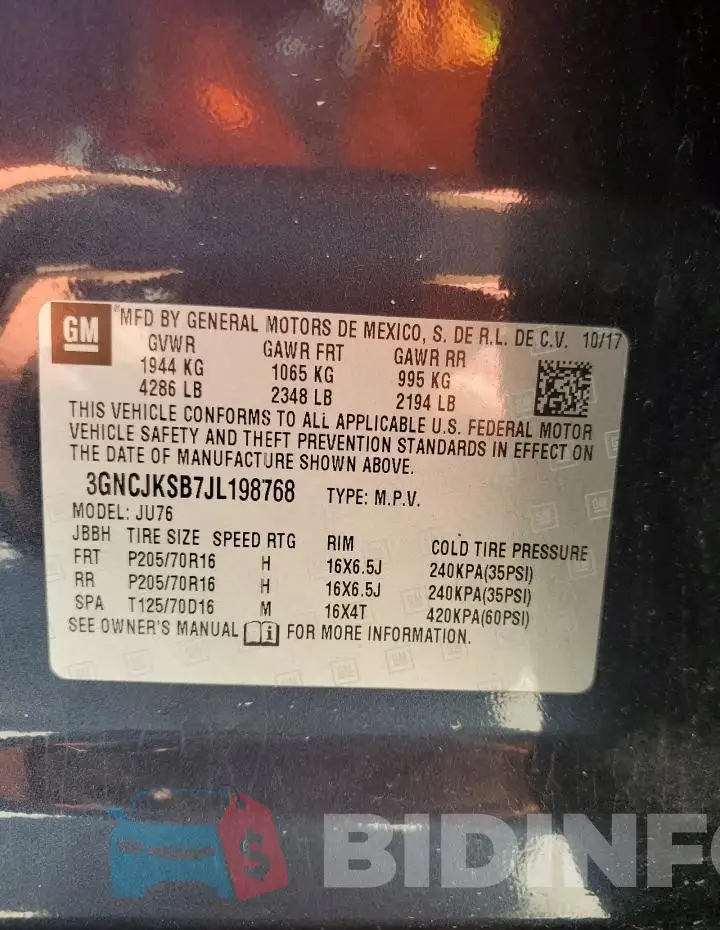3GNCJKSB7JL198768 Photo# 13