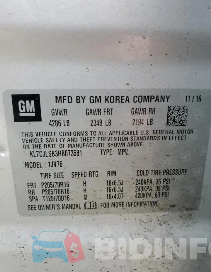 KL7CJLSB3HB073581 Photo# 14