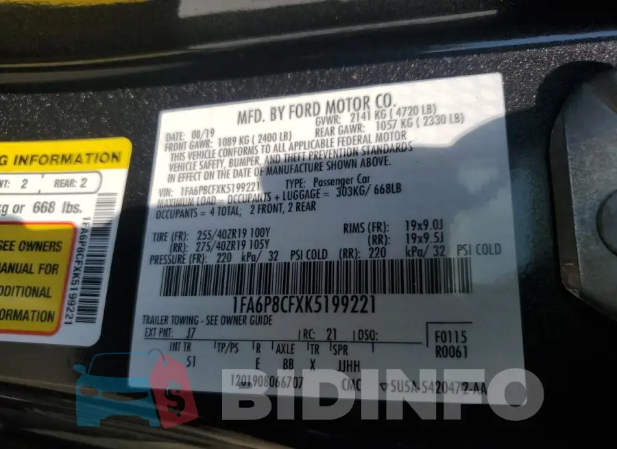 1FA6P8CFXK5199221 Photo# 12