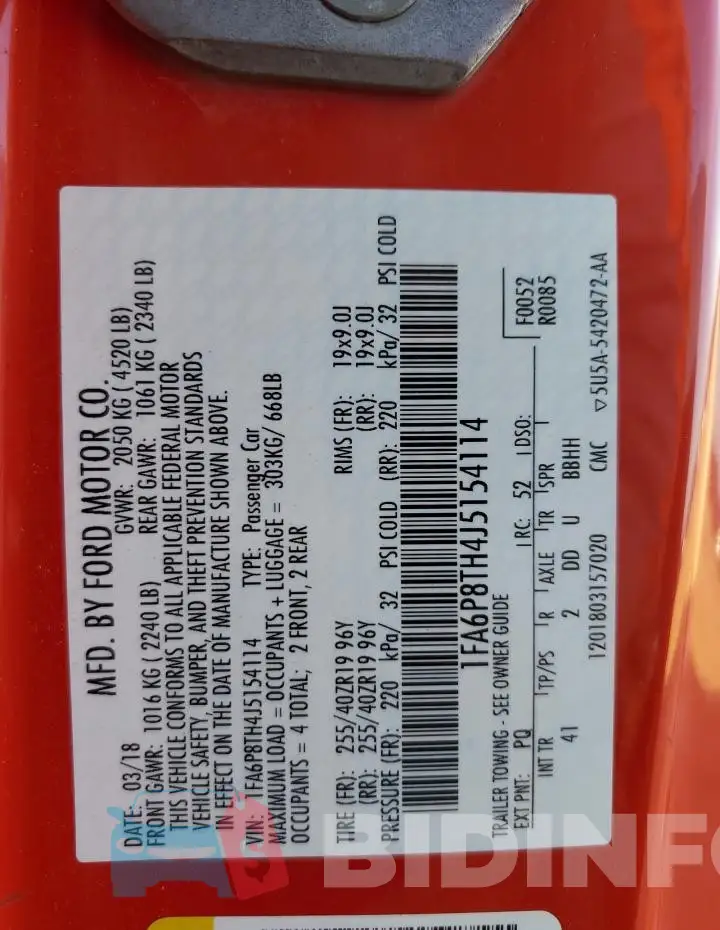 1FA6P8TH4J5154114 Photo# 12