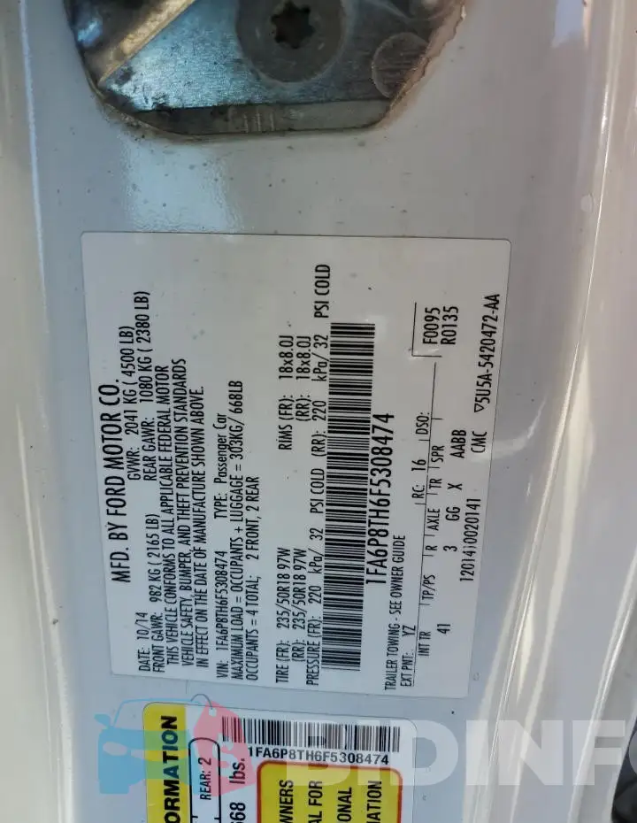 1FA6P8TH6F5308474 Photo# 12