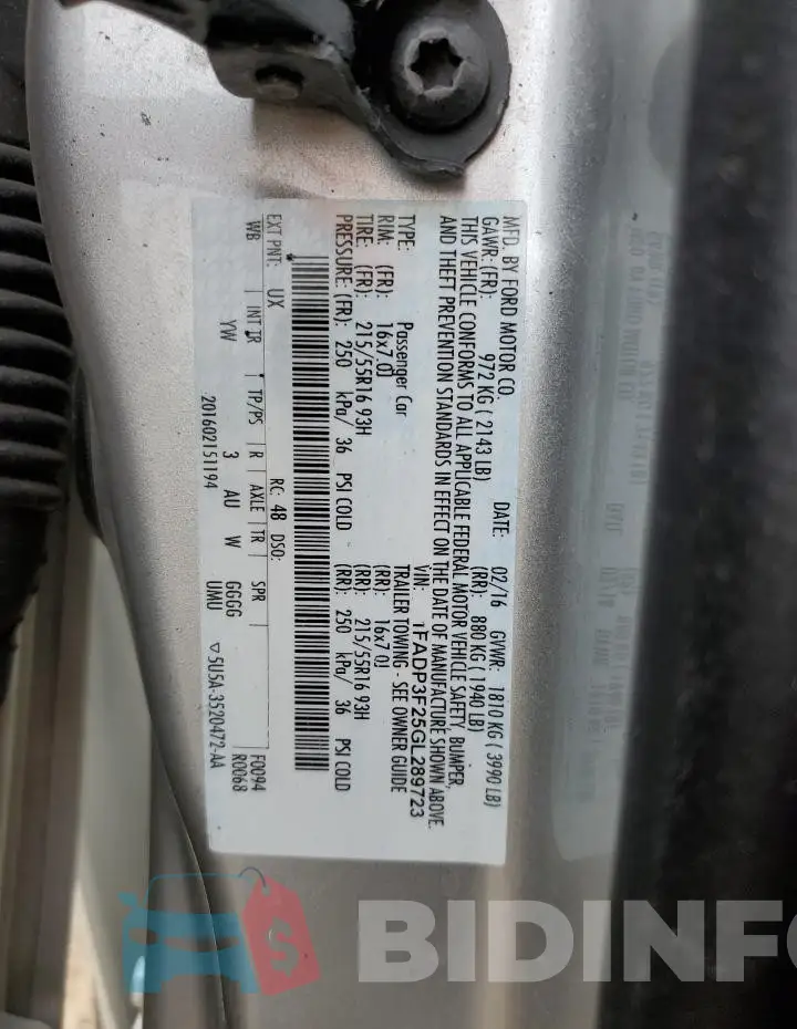 1FADP3F25GL289723 Photo# 12