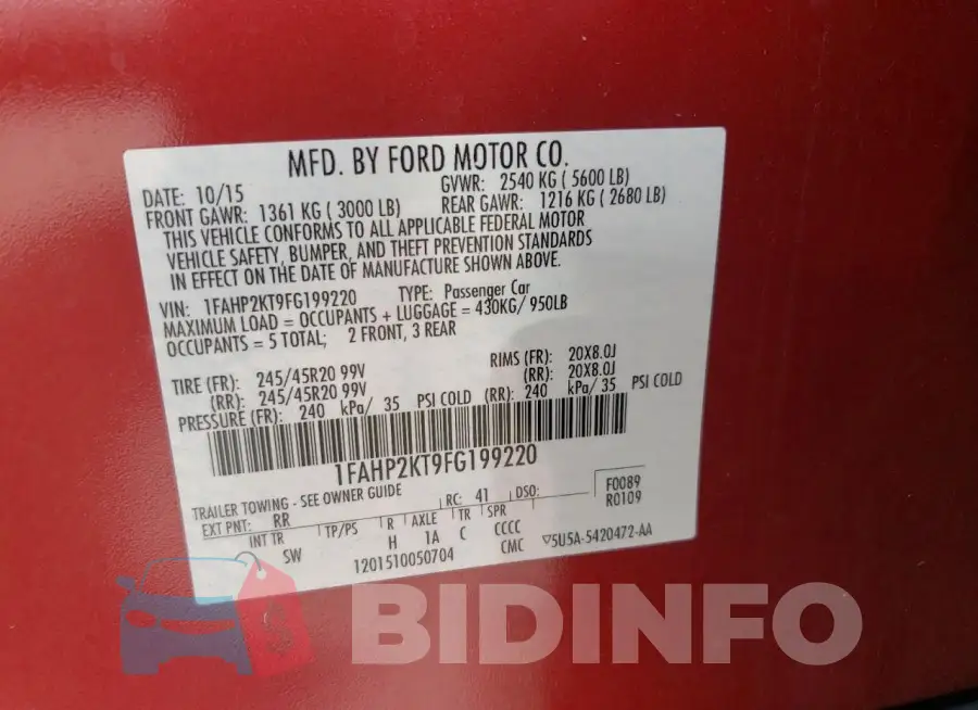 1FAHP2KT9FG199220 Photo# 12