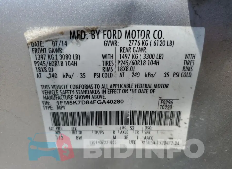 1FM5K7D84FGA40280 Photo# 14
