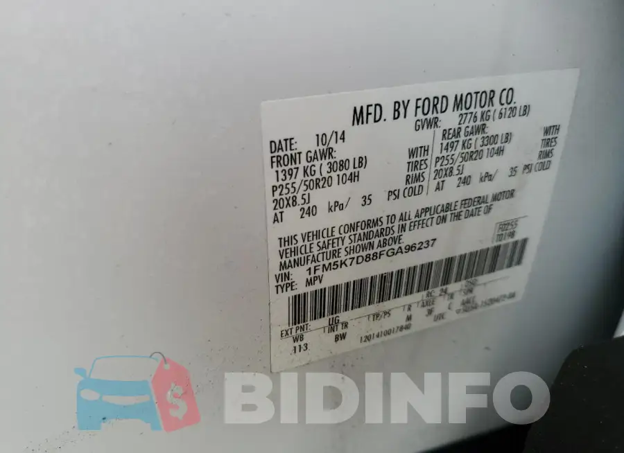 1FM5K7D88FGA96237 Photo# 13