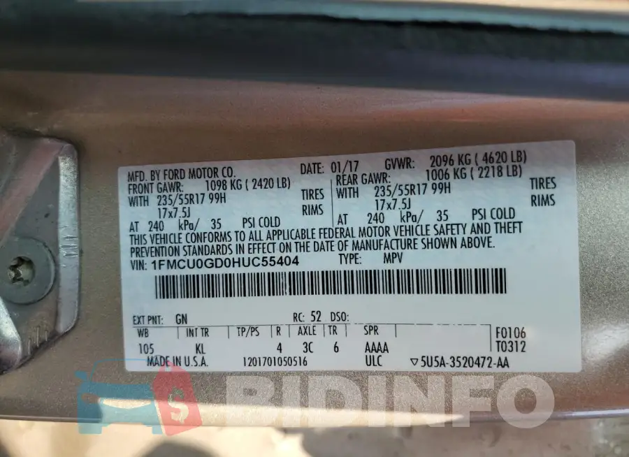 1FMCU0GD0HUC55404 Photo# 12