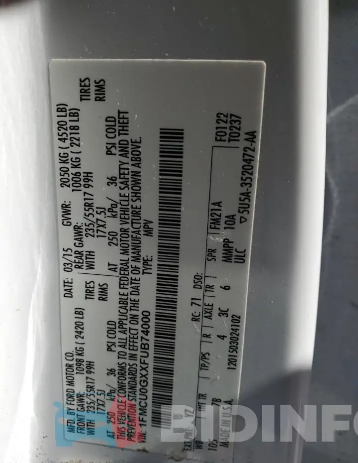 1FMCU0GXXFUB74000 Photo# 13