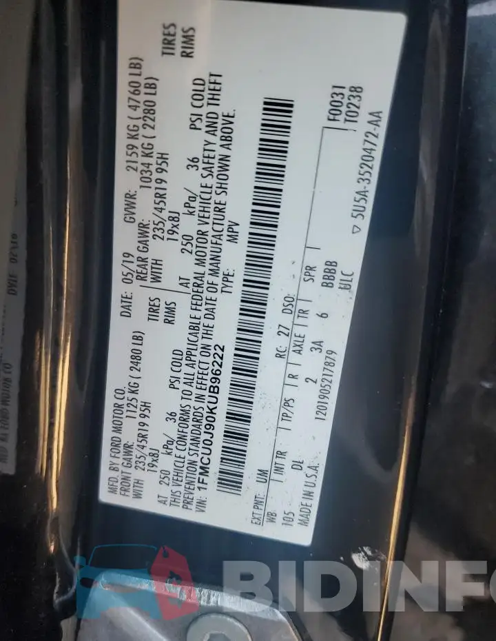 1FMCU0J90KUB96222 Photo# 13