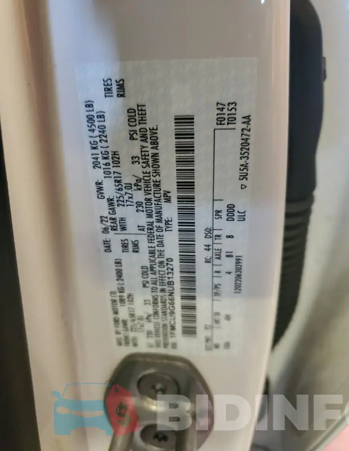 1FMCU9G66NUB13270 Photo# 13