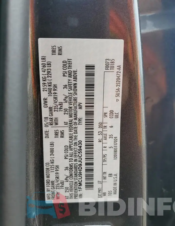 1FMCU9HD9JUC59430 Photo# 13