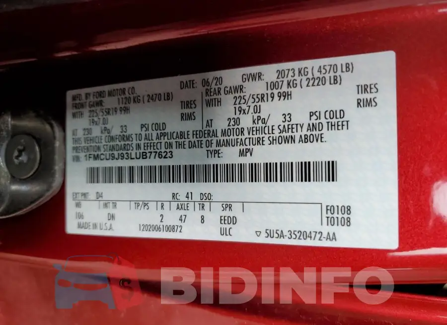 1FMCU9J93LUB77623 Photo# 12