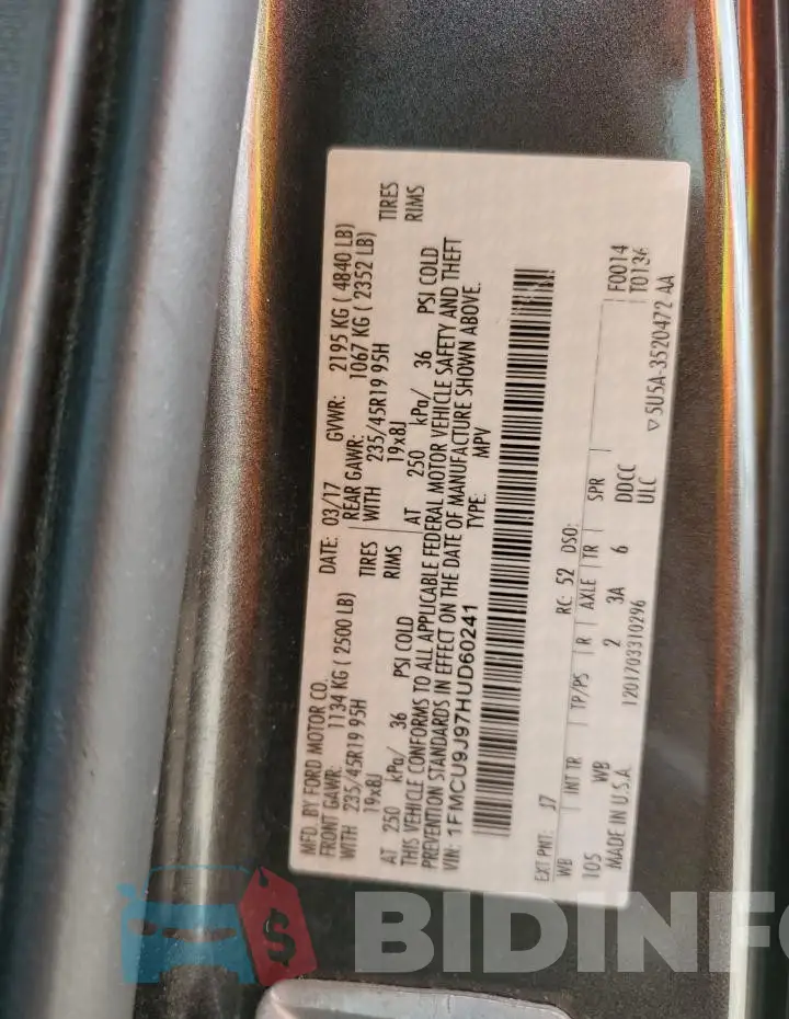 1FMCU9J97HUD60241 Photo# 13