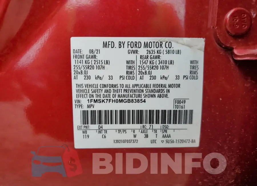 1FMSK7FH0MGB83854 Photo# 13