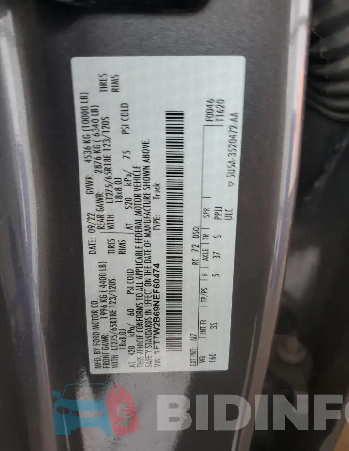 1FT7W2B69NEF60474 Photo# 12
