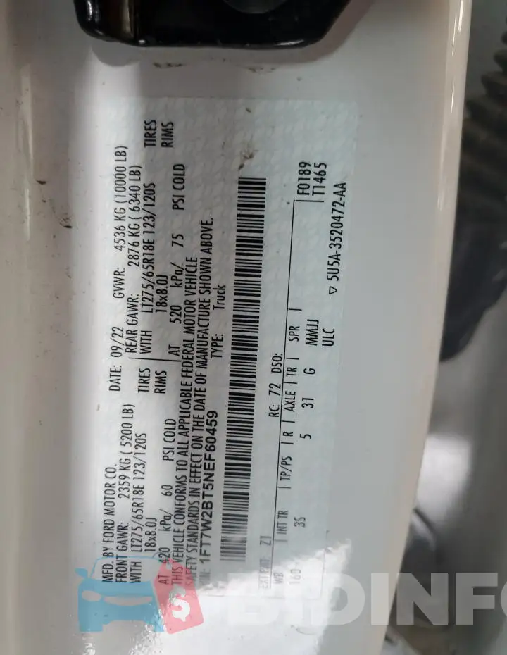 1FT7W2BT5NEF60459 Photo# 12